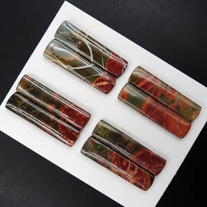 Earrings Undrilled Natural Red Creek Jasper Stone Cabochon Rectangle Matched Earring Pair Cab Picasso Jasper Cherry Creek Jasper Cabochon Set C323 Card Intrinsic Trading