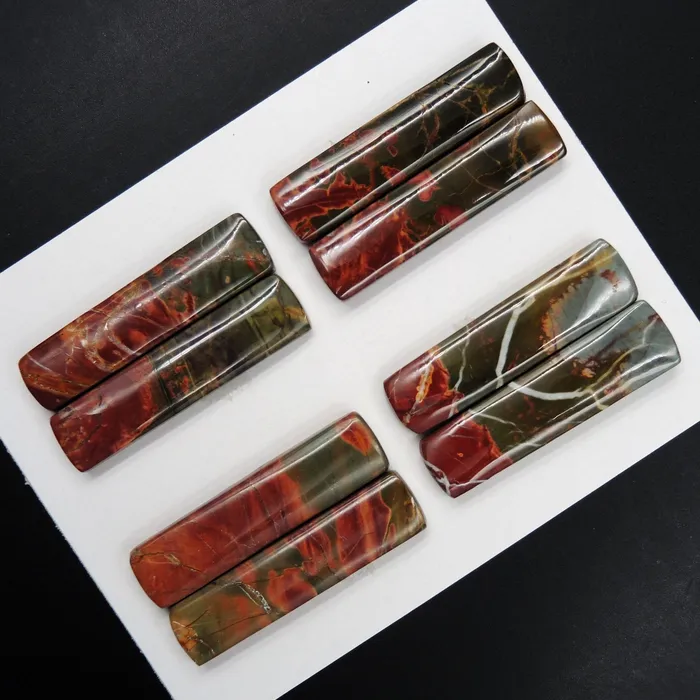Earrings Undrilled Natural Red Creek Jasper Stone Cabochon Rectangle Matched Earring Pair Cab Picasso Jasper Cherry Creek Jasper Cabochon Set C323 Card Intrinsic Trading