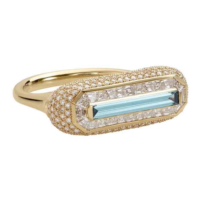 Fancy Color Blue Diamond Ring with Pave Diamond Detailing ARTEMER Rings