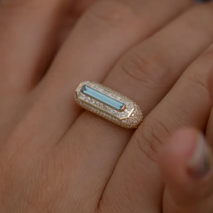 Fancy Color Blue Diamond Ring with Pave Diamond Detailing ARTEMER Rings