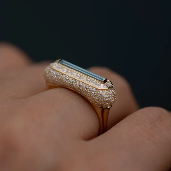 Fancy Color Blue Diamond Ring with Pave Diamond Detailing ARTEMER Rings