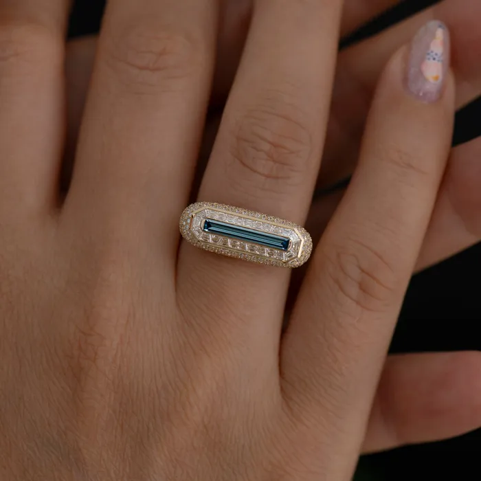 Fancy Color Blue Diamond Ring with Pave Diamond Detailing ARTEMER Rings