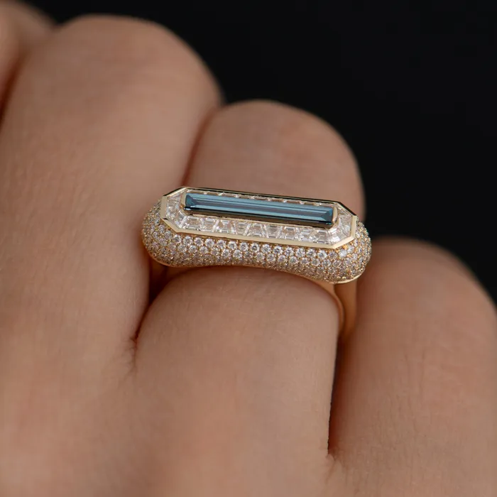 Fancy Color Blue Diamond Ring with Pave Diamond Detailing ARTEMER Rings