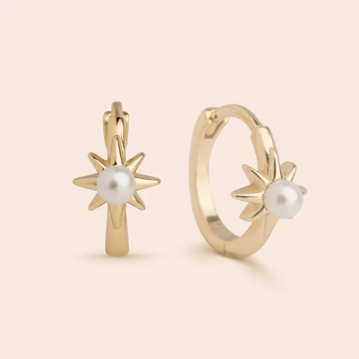 Gemlet Earrings Pearl Star Huggies