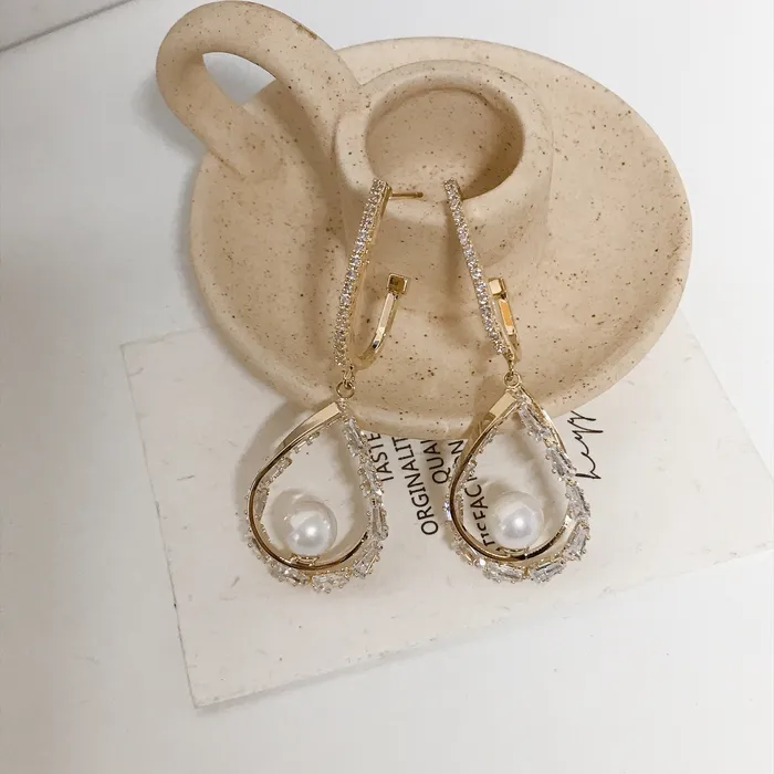 Gold Teardrop with Pearl Earring Refined by AnnaKaci Earrings