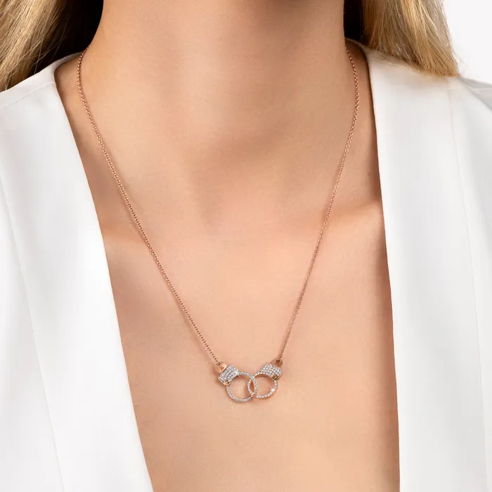 Hand crafted in 18k rose gold and set with 100 highquality round brilliant cut diamonds Necklaces Love Lockdown Interlocking Diamond Necklace