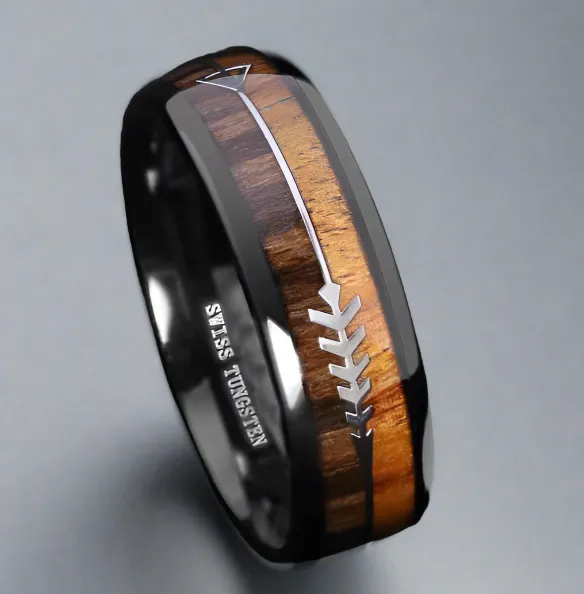 Hodrs Reminder Acacia and Tungsten Gold Ring Viking Trinkets Rings