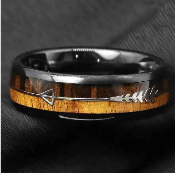 Hodrs Reminder Acacia and Tungsten Gold Ring Viking Trinkets Rings