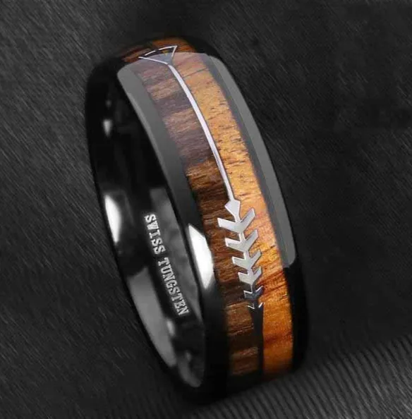 Hodrs Reminder Acacia and Tungsten Gold Ring Viking Trinkets Rings