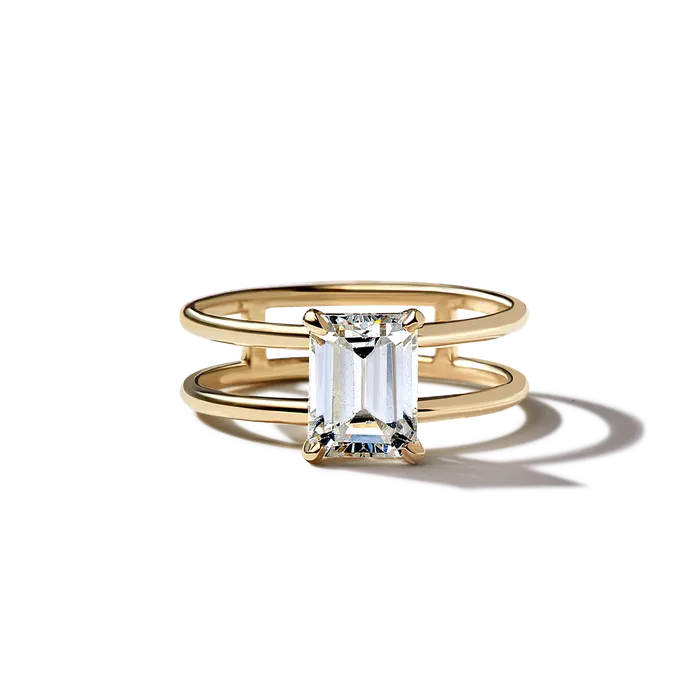 ILA Rings Emerald Cut Double Band Engagement Ring