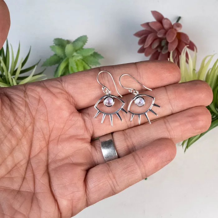 InnerVision Crystals Earrings Moonstone Dangle Earrings 5mm 925 Silver