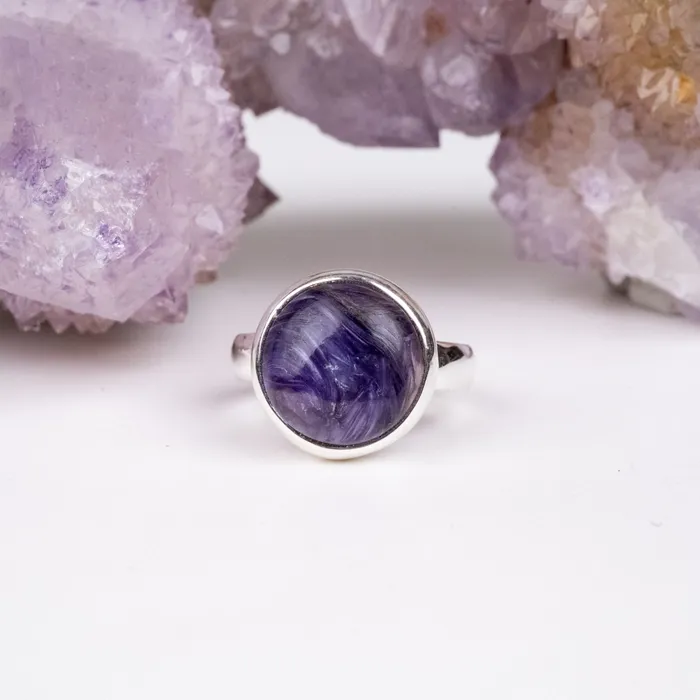 InnerVision Crystals Rings Charoite Ring 14mm Size 7 925 Silver