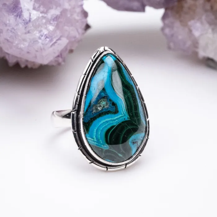 InnerVision Crystals Rings Chrysocolla Malachite Ring 24x14mm Size 9 925 Silver
