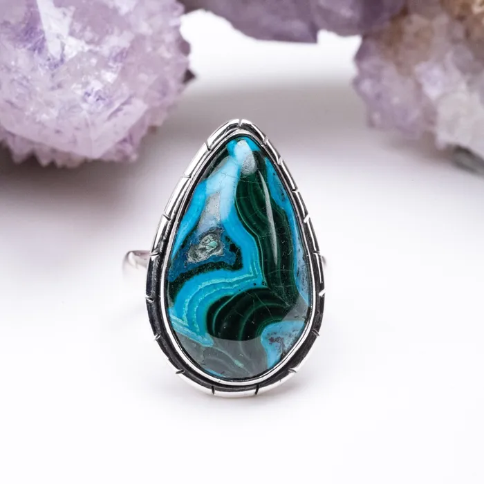 InnerVision Crystals Rings Chrysocolla Malachite Ring 24x14mm Size 9 925 Silver