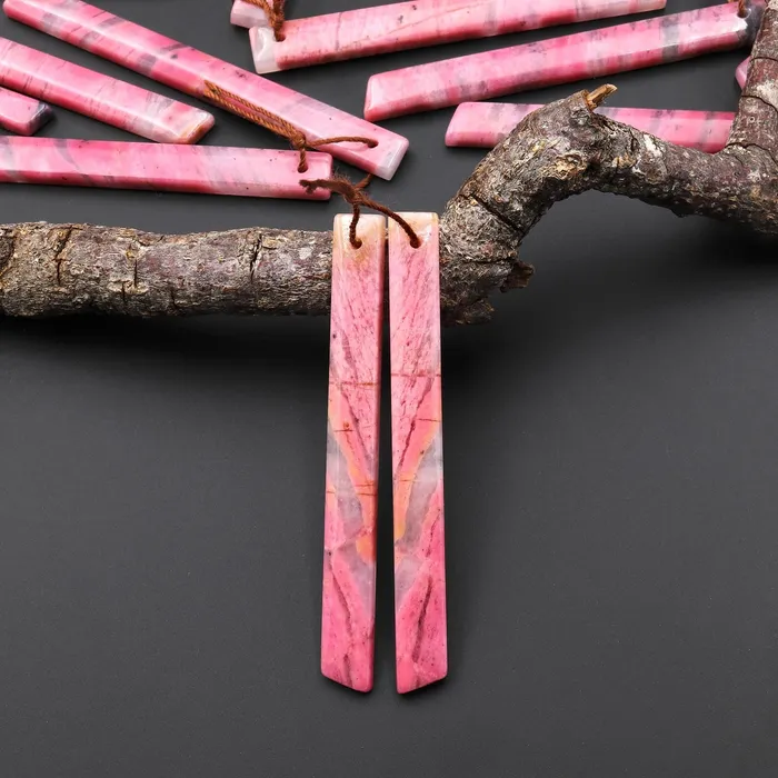 Intrinsic Trading AAA Natural Pink Rhodonite In Quartz Earring Pair Long Dagger Triangle Drilled Matched Gemstone Beads A3 Earrings Intrinsic Trading AAA Natural Pink Rhodonite In Quartz Earring Pair Long Dagger Triangle Drilled Matched Gemstone Beads A3 Earrings