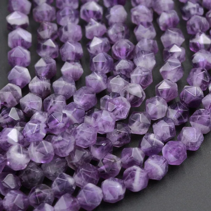 Intrinsic Trading Earrings Geometric Cut Star Cut Genuine 100 Natural Amethyst Faceted 6mm Rounded Nugget Beads Strand