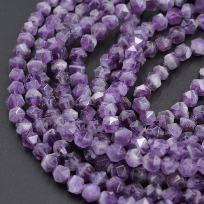 Intrinsic Trading Earrings Geometric Cut Star Cut Genuine 100 Natural Amethyst Faceted 6mm Rounded Nugget Beads Strand