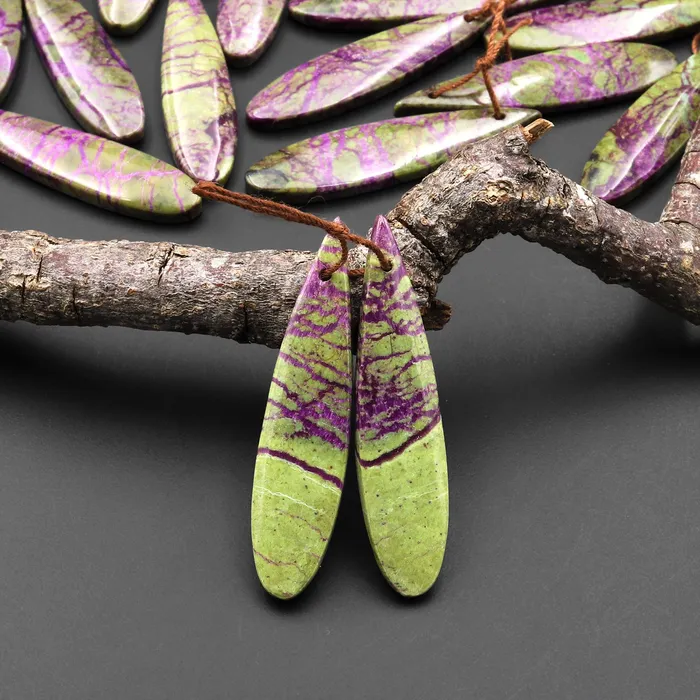 Intrinsic Trading Earrings Natural Atlantisite Stichtite Earring Pair Gemstone Drilled Teardrop Cabochon Matched Gemstone Beads From Australia