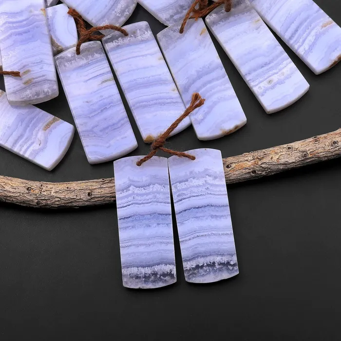 Intrinsic Trading Earrings Natural Blue Lace Agate Earring Pair Gemstone Flat Rectangle Matched Beads Intrinsic Trading Earrings Natural Blue Lace Agate Earring Pair Gemstone Flat Rectangle Matched Beads