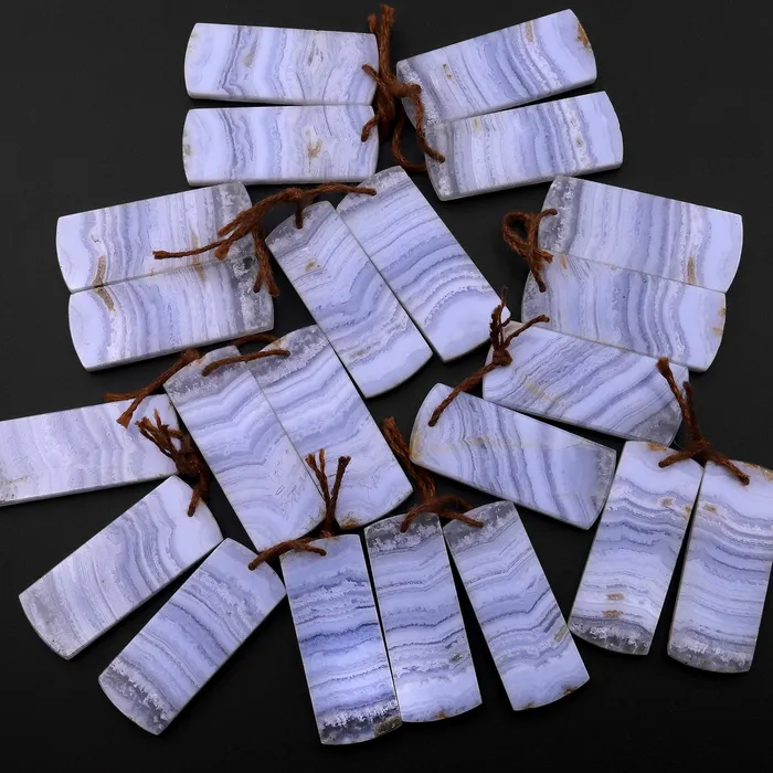 Intrinsic Trading Earrings Natural Blue Lace Agate Earring Pair Gemstone Flat Rectangle Matched Beads