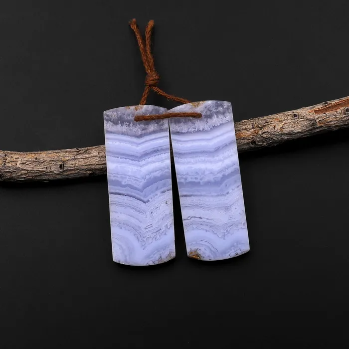 Intrinsic Trading Earrings Natural Blue Lace Agate Earring Pair Gemstone Flat Rectangle Matched Beads