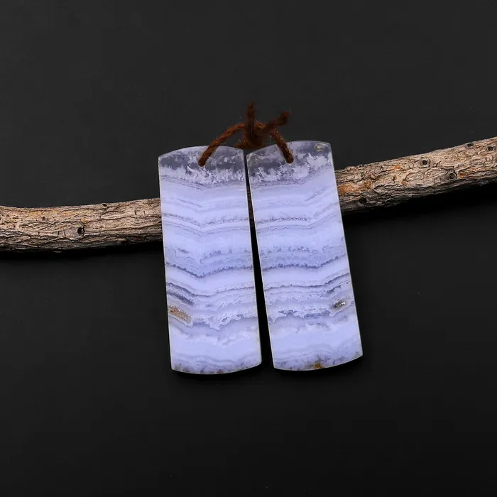Intrinsic Trading Earrings Natural Blue Lace Agate Earring Pair Gemstone Flat Rectangle Matched Beads
