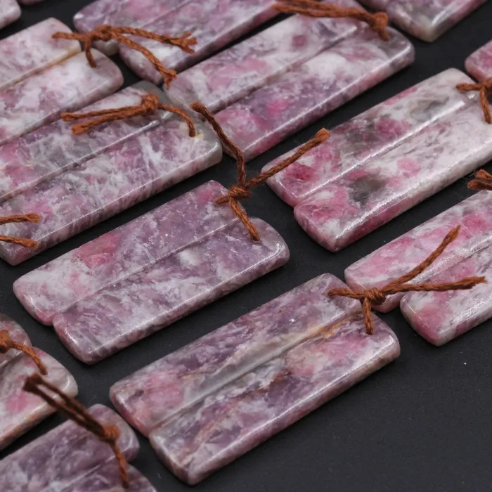 Intrinsic Trading Earrings Natural Pink Tourmaline in Quartz Rectangle Cabochon Cab Pair Drilled Matched Earring Pair
