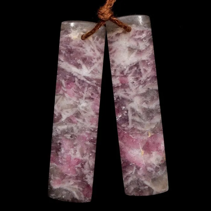 Intrinsic Trading Earrings Natural Pink Tourmaline in Quartz Rectangle Cabochon Cab Pair Drilled Matched Earring Pair
