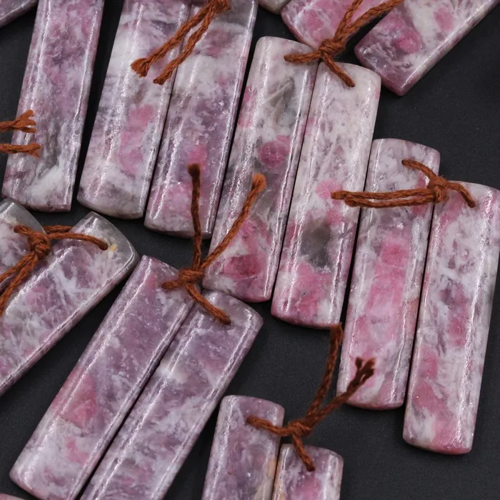 Intrinsic Trading Earrings Natural Pink Tourmaline in Quartz Rectangle Cabochon Cab Pair Drilled Matched Earring Pair