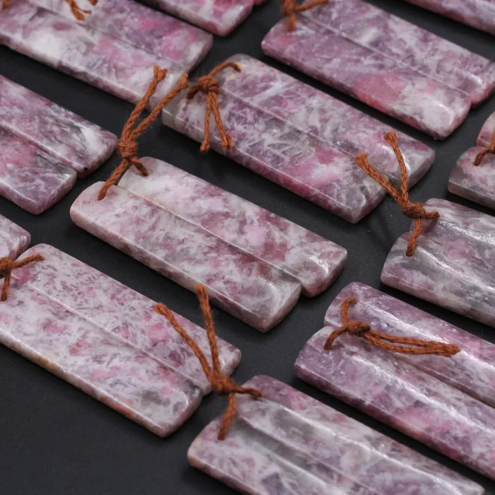 Intrinsic Trading Earrings Natural Pink Tourmaline in Quartz Rectangle Cabochon Cab Pair Drilled Matched Earring Pair