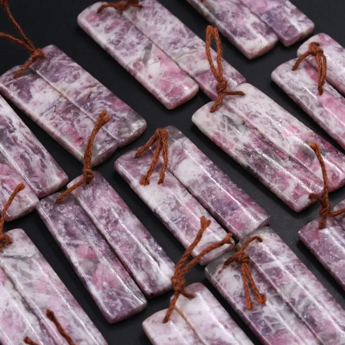 Intrinsic Trading Earrings Natural Pink Tourmaline in Quartz Rectangle Cabochon Cab Pair Drilled Matched Earring Pair