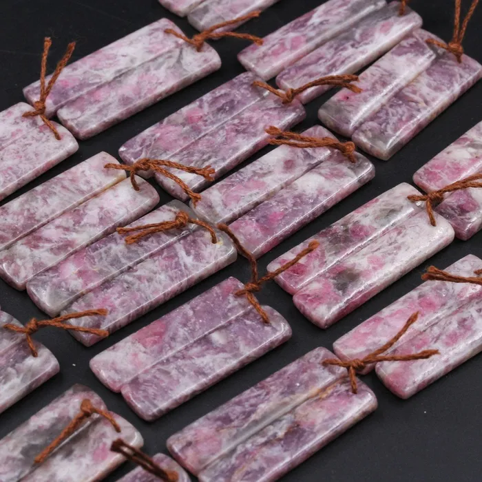 Intrinsic Trading Earrings Natural Pink Tourmaline in Quartz Rectangle Cabochon Cab Pair Drilled Matched Earring Pair