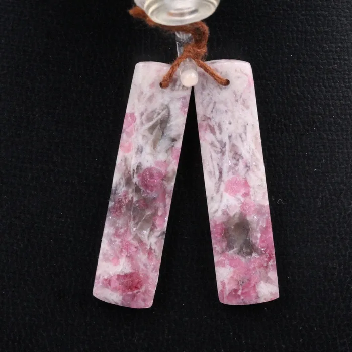 Intrinsic Trading Earrings Natural Pink Tourmaline in Quartz Rectangle Cabochon Cab Pair Drilled Matched Earring Pair