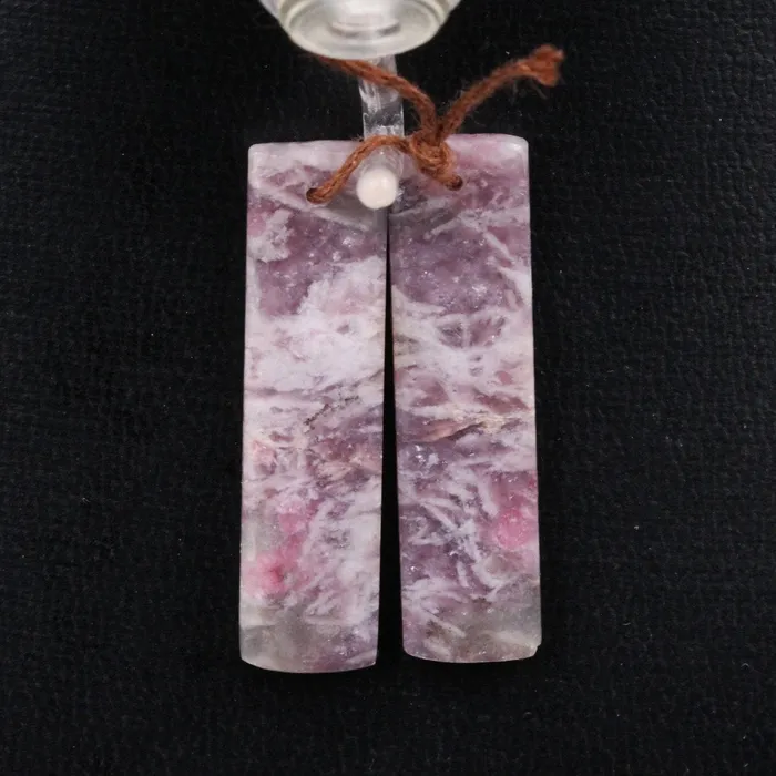 Intrinsic Trading Earrings Natural Pink Tourmaline in Quartz Rectangle Cabochon Cab Pair Drilled Matched Earring Pair
