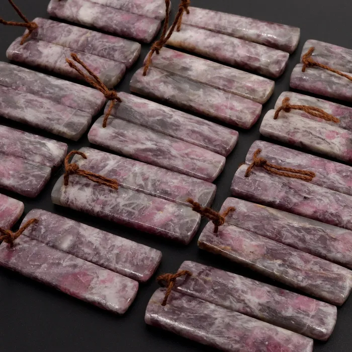 Intrinsic Trading Earrings Natural Pink Tourmaline in Quartz Rectangle Cabochon Cab Pair Drilled Matched Earring Pair