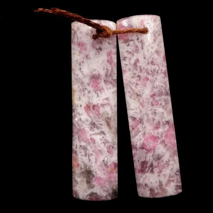 Intrinsic Trading Earrings Natural Pink Tourmaline in Quartz Rectangle Cabochon Cab Pair Drilled Matched Earring Pair