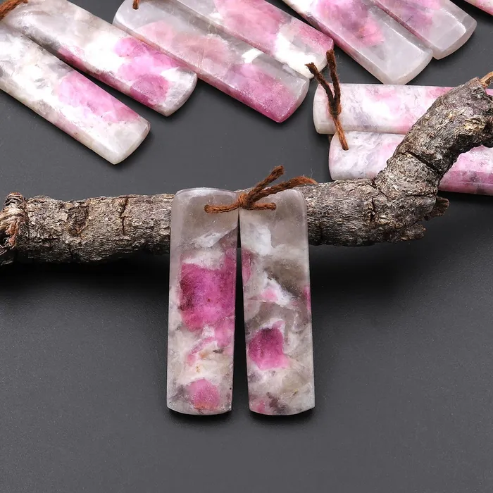 Intrinsic Trading Earrings Natural Pink Tourmaline in Quartz Rectangle Earring Drilled Matched Gemstone Bead Pair A15 Intrinsic Trading Earrings Natural Pink Tourmaline in Quartz Rectangle Earring Drilled Matched Gemstone Bead Pair A15