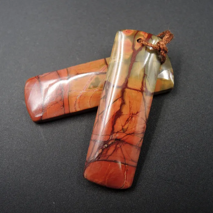 Intrinsic Trading Earrings Natural Red Creek Jasper Earring Pair Rectangle Cabochon Cab Pair Drilled Matched Earrings Bead Pair E476