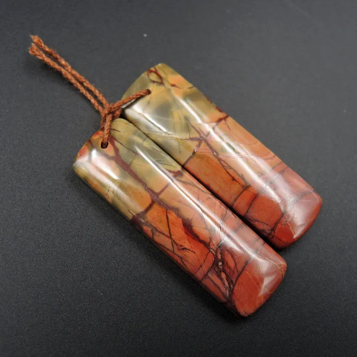 Intrinsic Trading Earrings Natural Red Creek Jasper Earring Pair Rectangle Cabochon Cab Pair Drilled Matched Earrings Bead Pair E476
