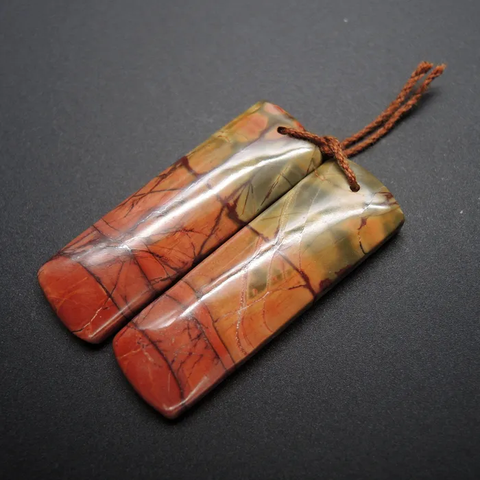 Intrinsic Trading Earrings Natural Red Creek Jasper Earring Pair Rectangle Cabochon Cab Pair Drilled Matched Earrings Bead Pair E476