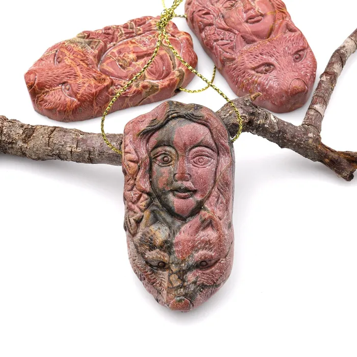 Intrinsic Trading Natural Red Creek Jasper Pendant Hand Carved Wolf Woman Face Side Drilled Aka MultiColor Picasso Jasper A1 Necklaces Intrinsic Trading Natural Red Creek Jasper Pendant Hand Carved Wolf Woman Face Side Drilled Aka MultiColor Picasso Jasper A1 Necklaces