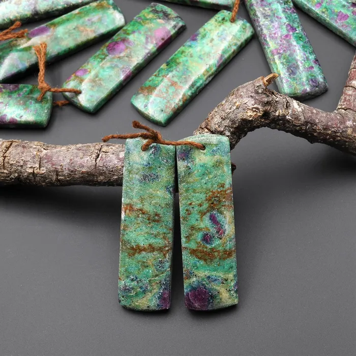 Intrinsic Trading Natural Red Ruby Green Fuchsite 40x12mm Rectangle Earring Pair Matched Gemstone Beads A4 Earrings Intrinsic Trading Natural Red Ruby Green Fuchsite 40x12mm Rectangle Earring Pair Matched Gemstone Beads A4 Earrings