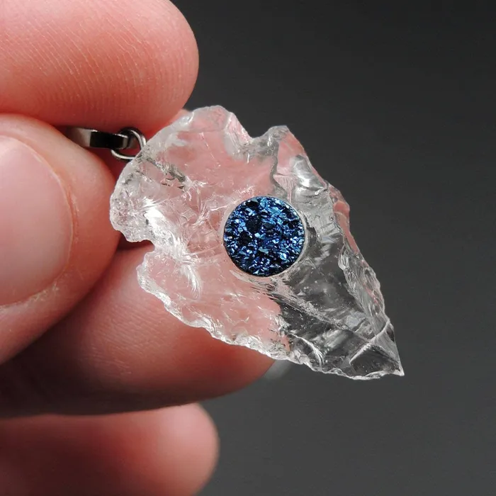Intrinsic Trading Natural Rough Raw Rock Quartz Pendants With Blue Druzy Center Hand Hammered 1 Inch Arrowhead Pendant Focal Bead Necklaces Intrinsic Trading Natural Rough Raw Rock Quartz Pendants With Blue Druzy Center Hand Hammered 1 Inch Arrowhead Pendant Focal Bead Necklaces