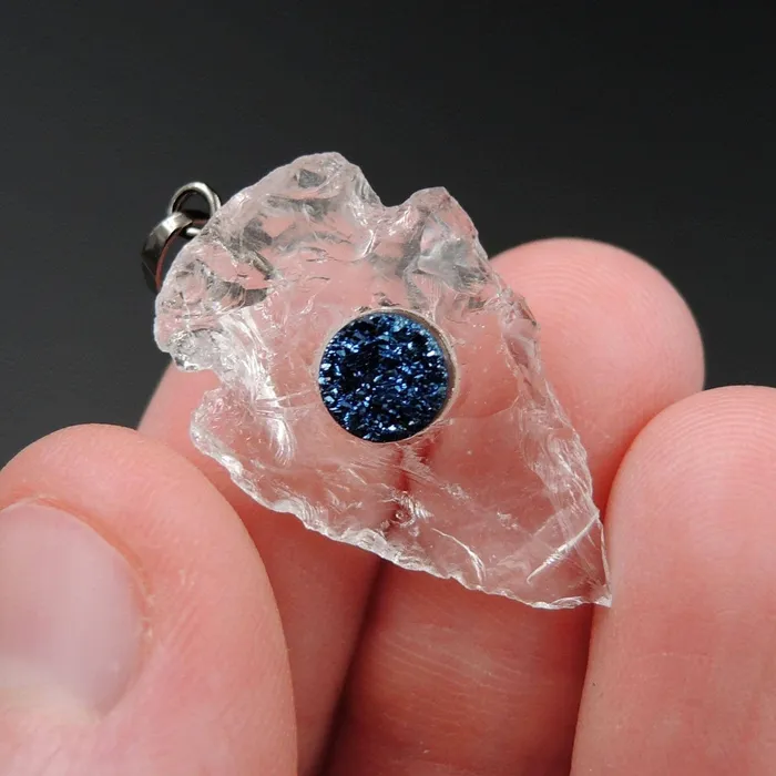 Intrinsic Trading Natural Rough Raw Rock Quartz Pendants With Blue Druzy Center Hand Hammered 1 Inch Arrowhead Pendant Focal Bead Necklaces