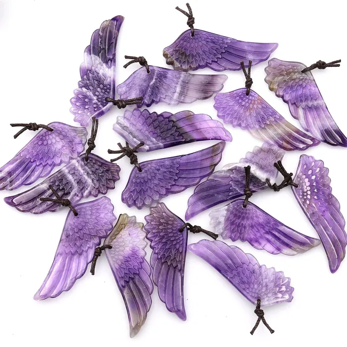 Intrinsic Trading Necklaces AAA Hand Carved Natural Amethyst Angel Wing Pendant Focal Bead Drilled Gemstone