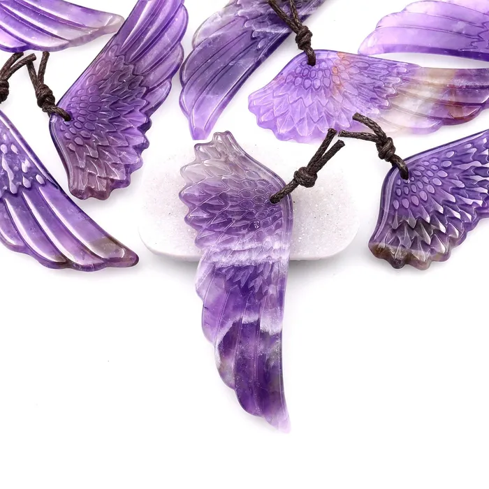 Intrinsic Trading Necklaces AAA Hand Carved Natural Amethyst Angel Wing Pendant Focal Bead Drilled Gemstone