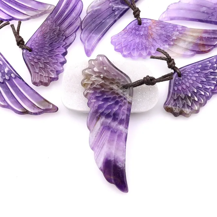 Intrinsic Trading Necklaces AAA Hand Carved Natural Amethyst Angel Wing Pendant Focal Bead Drilled Gemstone