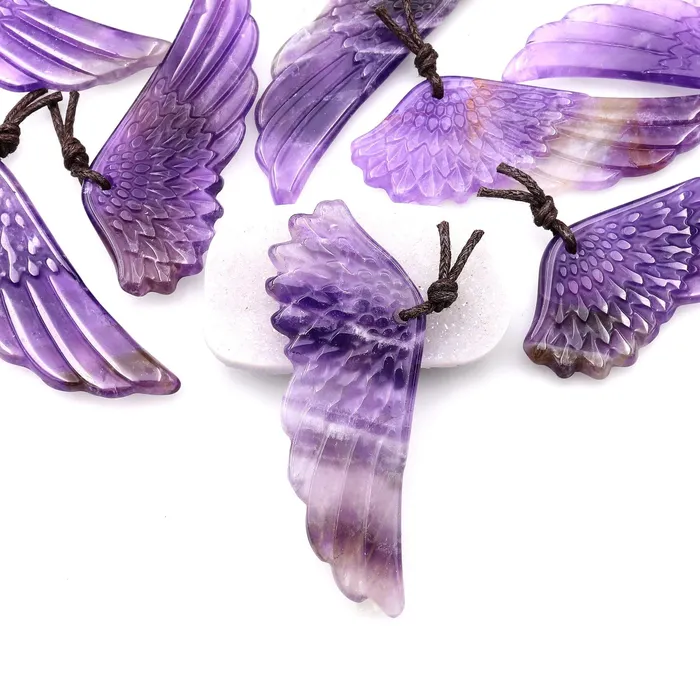 Intrinsic Trading Necklaces AAA Hand Carved Natural Amethyst Angel Wing Pendant Focal Bead Drilled Gemstone