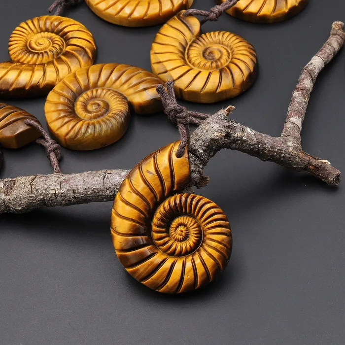 Intrinsic Trading Necklaces AAA Hand Carved Natural Golden Tigers Eye Tiger Ammonite Pendant A1 Intrinsic Trading Necklaces AAA Hand Carved Natural Golden Tigers Eye Tiger Ammonite Pendant A1