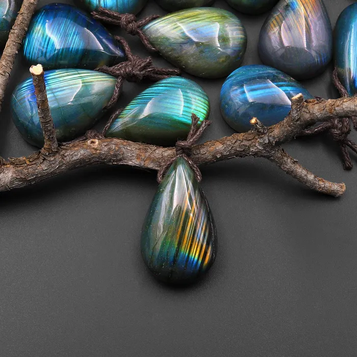 Intrinsic Trading Necklaces AAA Natural Rainbow Labradorite Teardrop w Stripes Side Drilled Pendant Intrinsic Trading Necklaces AAA Natural Rainbow Labradorite Teardrop w Stripes Side Drilled Pendant